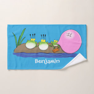 Cute funny frogs bubblegum cartoon illustration bath towel set