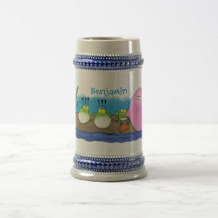 Cute funny frogs bubblegum cartoon illustration beer stein