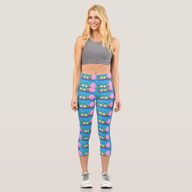 Cute funny frogs bubblegum cartoon illustration capri leggings (Front)