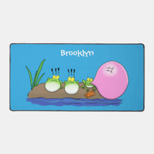 Cute funny frogs bubblegum cartoon illustration desk mat