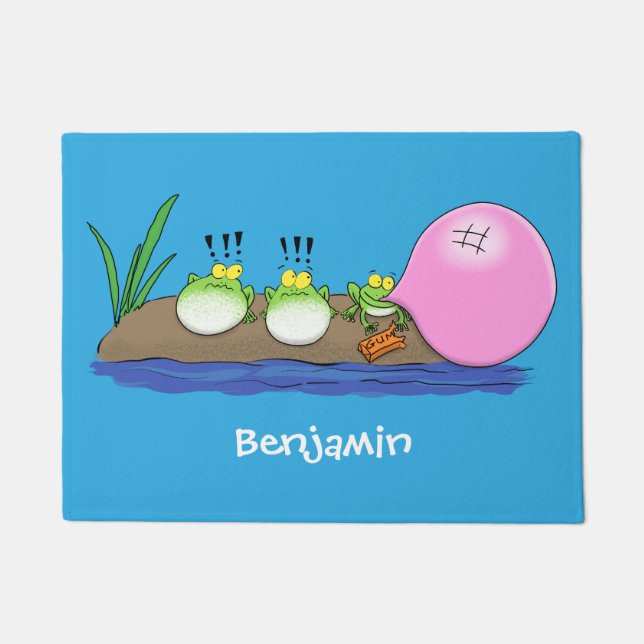 Cute funny frogs bubblegum cartoon illustration doormat (Front)