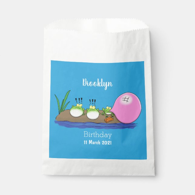 Cute funny frogs bubblegum cartoon illustration favour bag (Front)