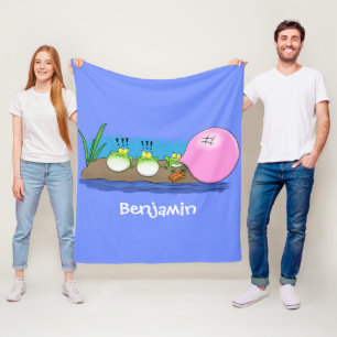Cute funny frogs bubblegum cartoon illustration fleece blanket