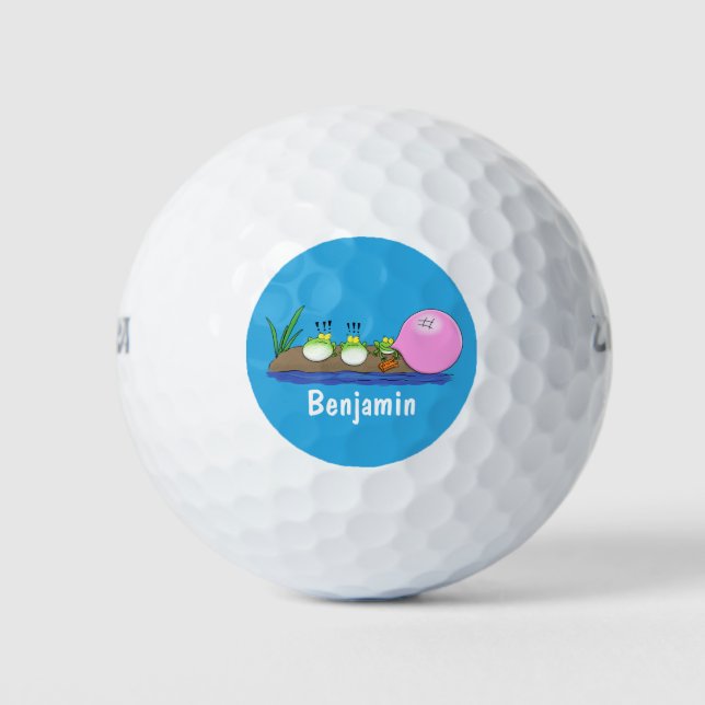 Cute funny frogs bubblegum cartoon illustration golf balls (Front)