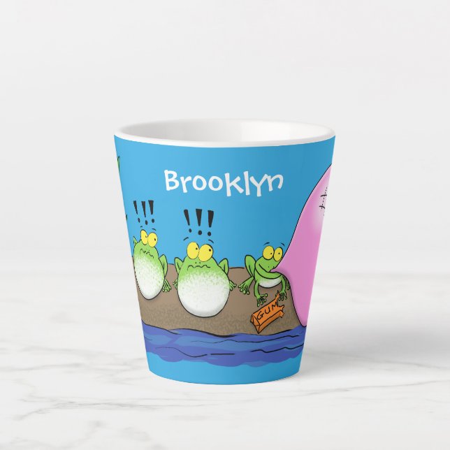 Cute funny frogs bubblegum cartoon illustration latte mug (Front)
