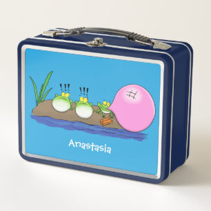 Cute funny frogs bubblegum cartoon illustration metal lunch box
