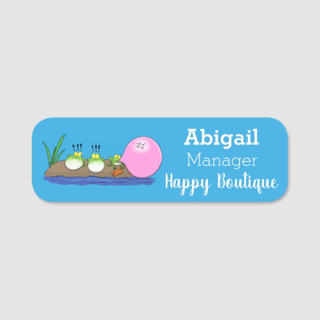 Cute funny frogs bubblegum cartoon illustration  name tag (Front)