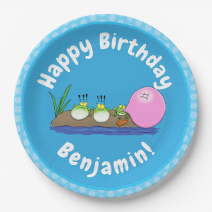 Cute funny frogs bubblegum cartoon illustration paper plate