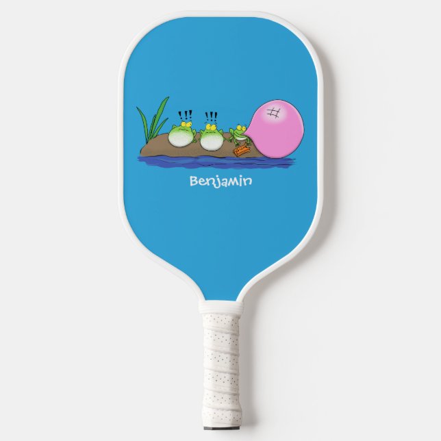 Cute funny frogs bubblegum cartoon illustration pickleball paddle (Front)