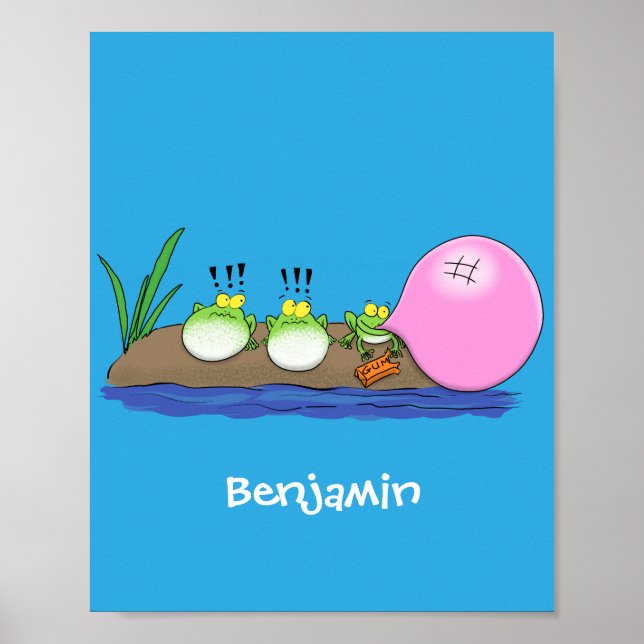 Cute funny frogs bubblegum cartoon illustration poster (Front)