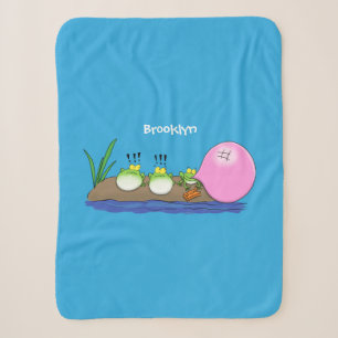 Cute funny frogs bubblegum cartoon illustration  sherpa blanket