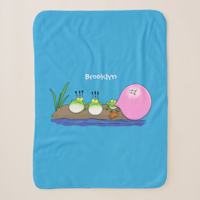 Cute funny frogs bubblegum cartoon illustration  sherpa blanket (Front)