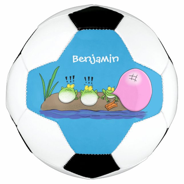 Cute funny frogs bubblegum cartoon illustration soccer ball (Front)