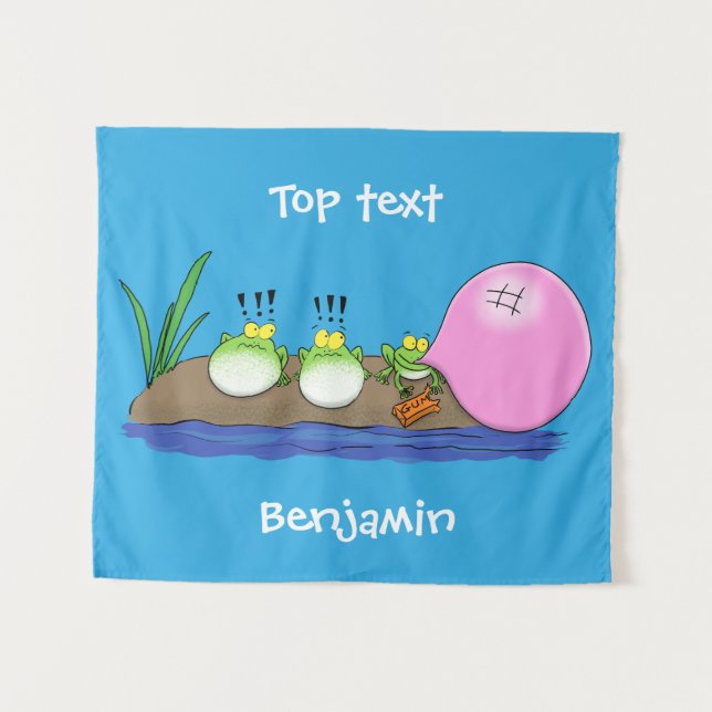 Cute funny frogs bubblegum cartoon illustration  tapestry (Front (Horizontal))