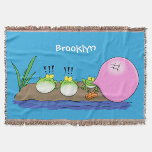 Cute funny frogs bubblegum cartoon illustration throw blanket