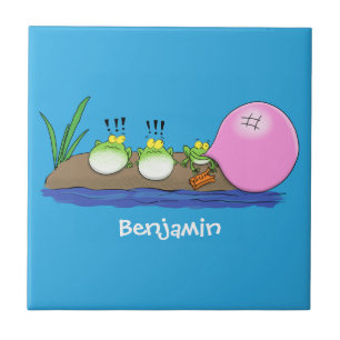 Cute funny frogs bubblegum cartoon illustration tile