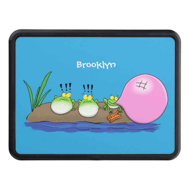 Cute funny frogs bubblegum cartoon illustration trailer hitch cover (Front)