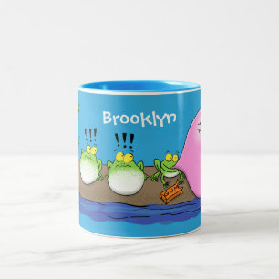 Cute funny frogs bubblegum cartoon illustration Two-Tone coffee mug