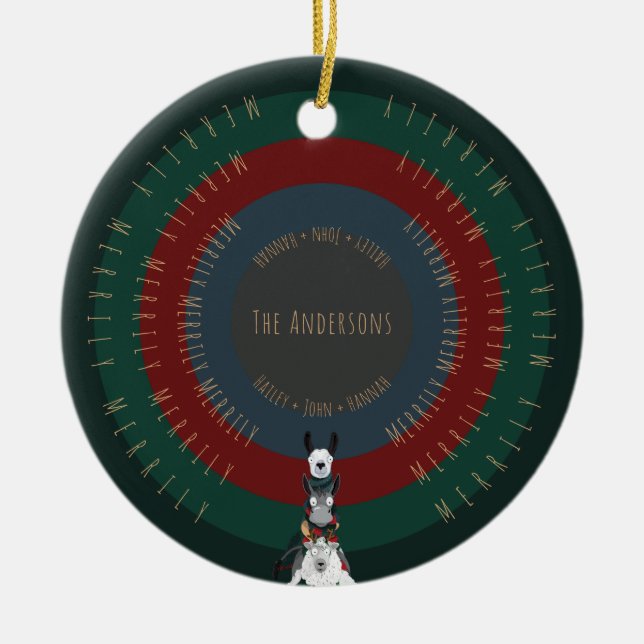 Cute, Funny, Fun Winter Animal Illustrations Ceramic Ornament (Front)