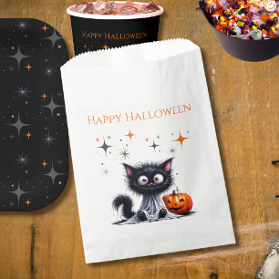 Cute Funny Ghost Black Retro Kitten Halloween  Favour Bag