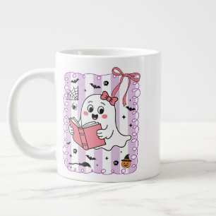 Cute Funny Ghost Book Reading Preppy Halloween Large Coffee Mug