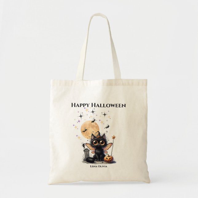 Cute Funny Ghost Kitten Halloween Trick or Treat Tote Bag (Front)