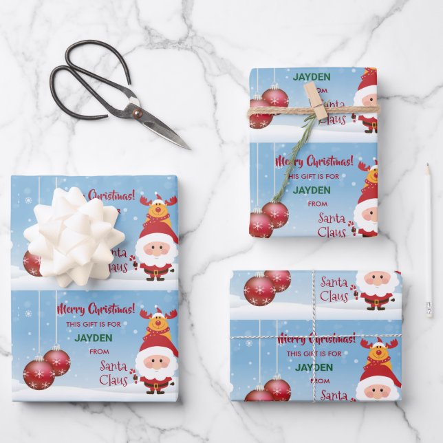 Cute Funny Gift From Santa Claus Rudolph For Kids Wrapping Paper Sheet (Front)