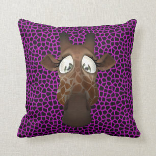 Cute Funny Giraffe Face Purple Animal Fur Pattern Throw Pillow