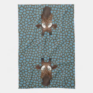 Cute Funny Giraffes Blue Animal Fur Pattern Kitchen Towel