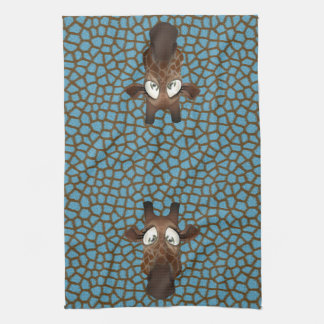 Cute Funny Giraffes Blue Animal Fur Pattern Kitchen Towel