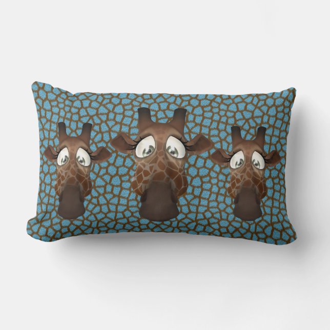 Cute Funny Giraffes Blue Fur Pattern Lumbar Pillow (Front)