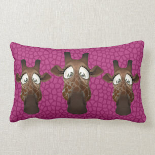 Cute Funny Giraffes Pink Fur Pattern Lumbar Pillow