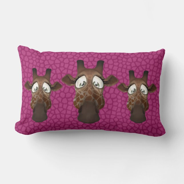 Cute Funny Giraffes Pink Fur Pattern Lumbar Pillow (Front)