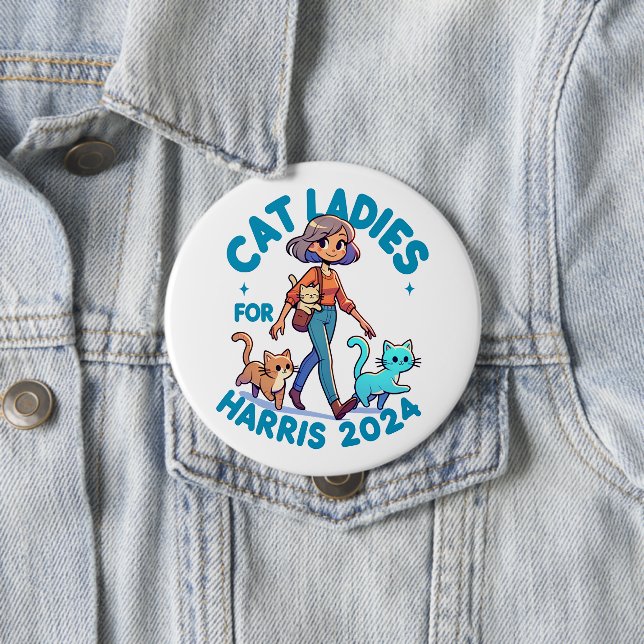 Cute Funny Girly Childless Cat Lady Kamala Harris 4 Inch Round Button (In Situ)