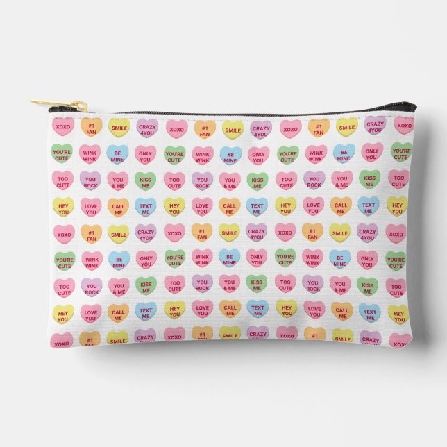 Cute funny girly custom conversation candy hearts accessory pouch (Front)