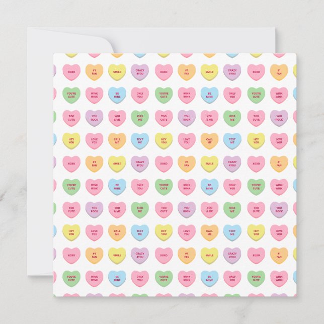 Cute funny girly custom conversation candy hearts card (Front)