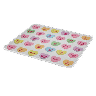 Cute funny girly custom conversation candy hearts  cutting board