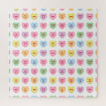 Cute funny girly custom conversation candy hearts jigsaw puzzle<br><div class="desc">Cute funny girly custom conversation candy hearts pattern jigsaw puzzle. Fully customizable text. So you can personalize the message inside each heart and make each heart / message unique. 16 hearts in each card. Assorted colours. 6 pink hearts, 2 orange hearts, 2 blue hearts, 2 green hearts, 2 purple hearts,...</div>