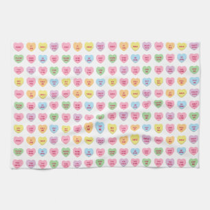 Cute funny girly custom conversation candy hearts kitchen towel