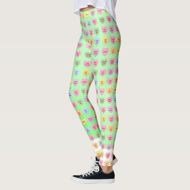 Cute funny girly custom conversation candy hearts leggings (Left)