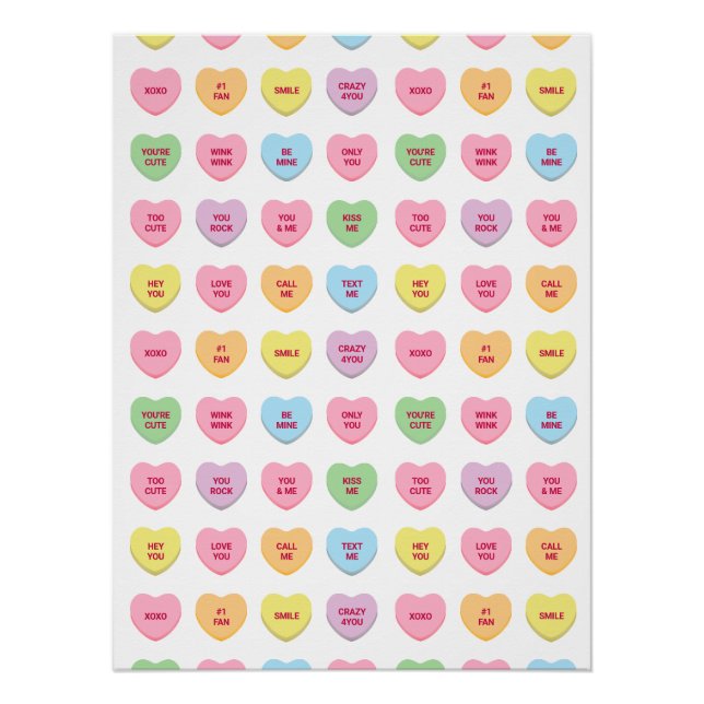 Cute funny girly custom conversation candy hearts poster (Front)
