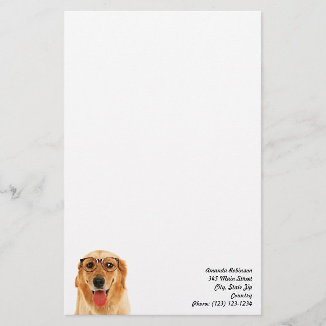 Cute funny Golden Retriever dog Stationery (Front)