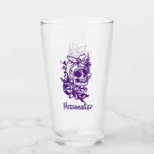Cute Funny Gothic Skull Flowers Purple Personalize Glass