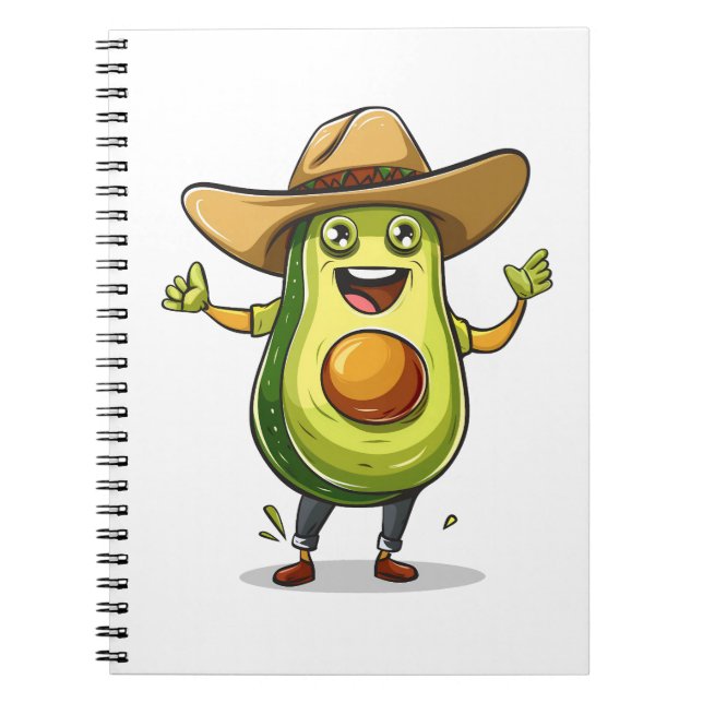 cute funny green avocado cowboy print notebook (Front)