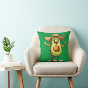 cute funny green avocado cowboy print throw pillow