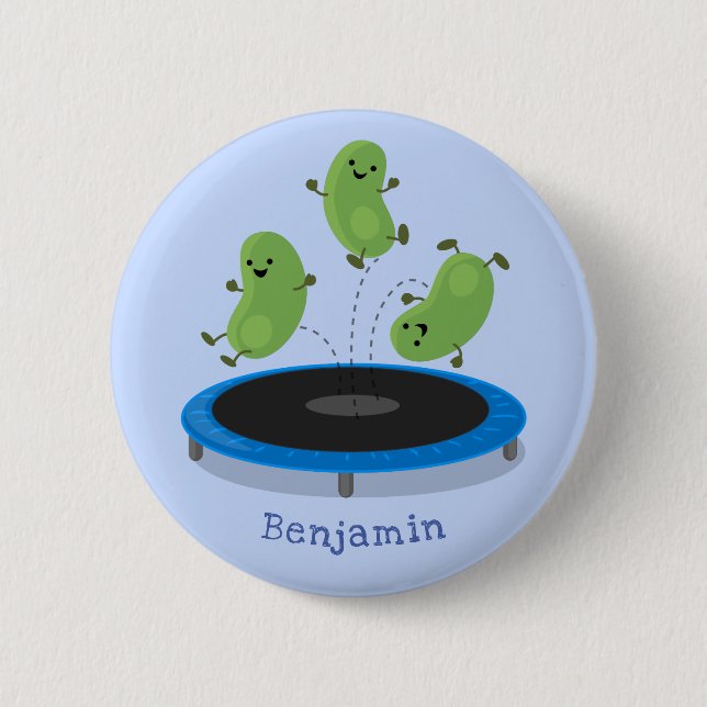 Cute funny green beans on trampoline cartoon 2 inch round button (Front)