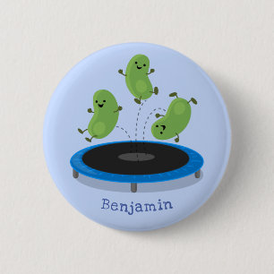 Cute funny green beans on trampoline cartoon 2 inch round button