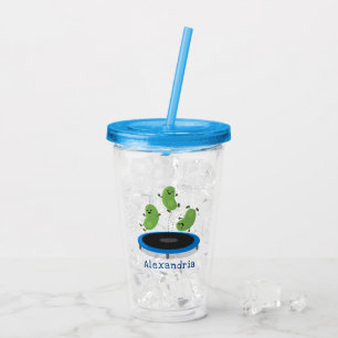 Cute funny green beans on trampoline cartoon acrylic tumbler