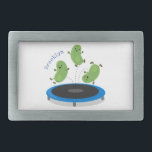 Cute funny green beans on trampoline cartoon belt buckle<br><div class="desc">These 3 green beans are having a great time jumping on a trampoline.</div>