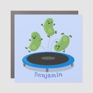 Cute funny green beans on trampoline cartoon car magnet